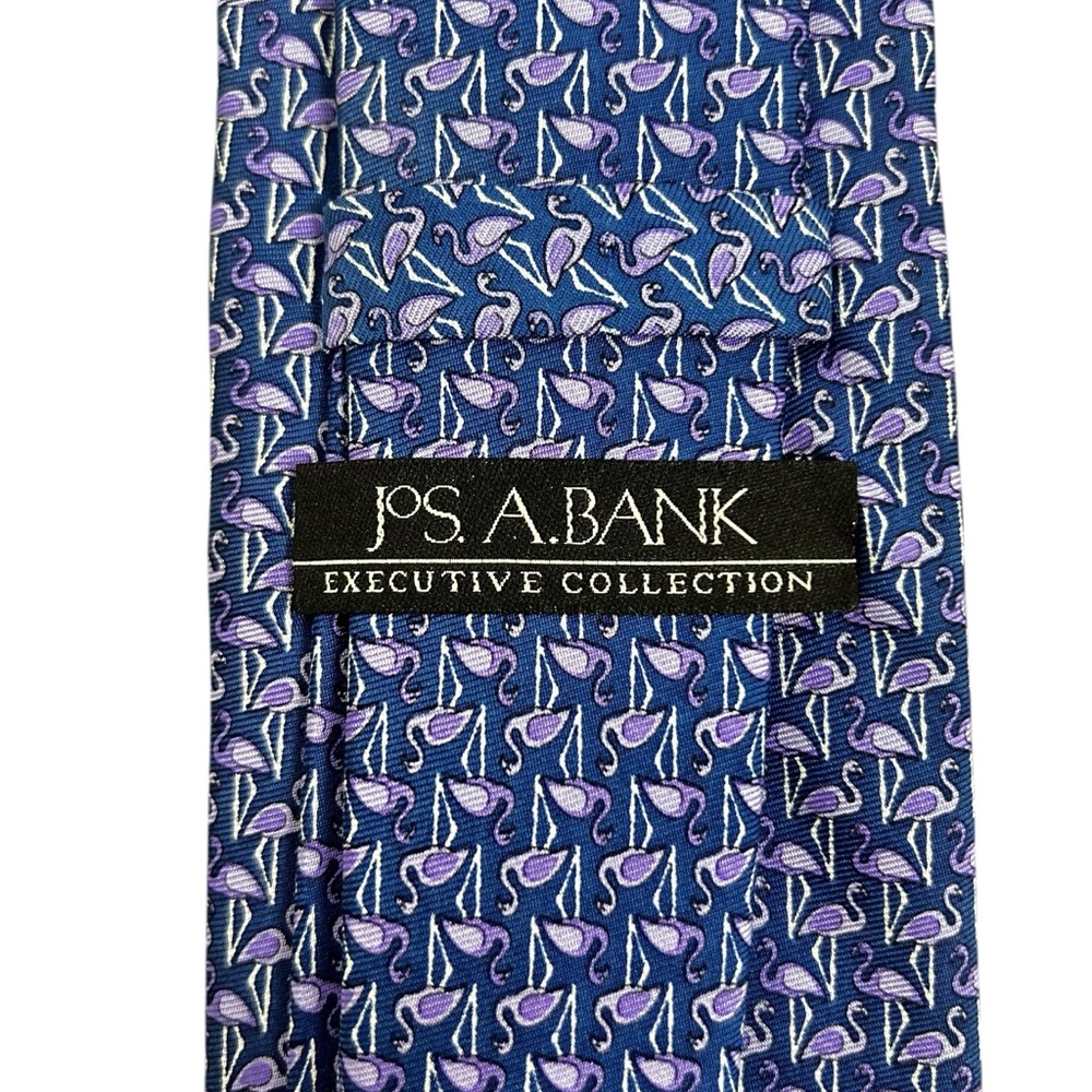 Jos A Bank Executive Collection Blue Purple Flamingo 100% Silk Tie NWOT - Picture 4 of 5